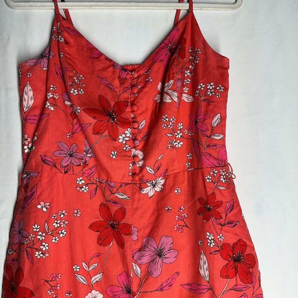 Banana Republic Linen Cotton Blend Coral Floral Jumpsuit Spaghetti Strap Size 10 - Picture 6 of 14